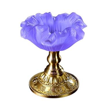 Imagem de Castiçal criativo em forma de flor castiçal retrô esmaltado suporte de vela decoração de mesa base de cobre suporte de castiçal (roxo)