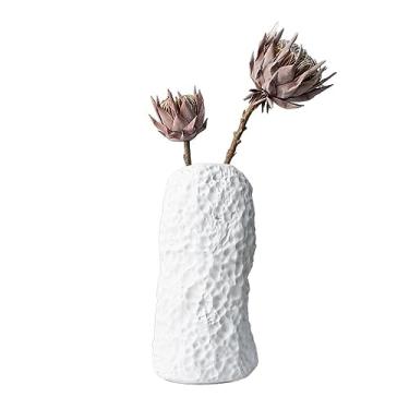 Imagem de Vaso de cerâmica de flores frescas, decoração de vaso de pedra para casa, sala de estar, mesa de jantar, armário de TV, ornamentos adequados para uso interno (branco)