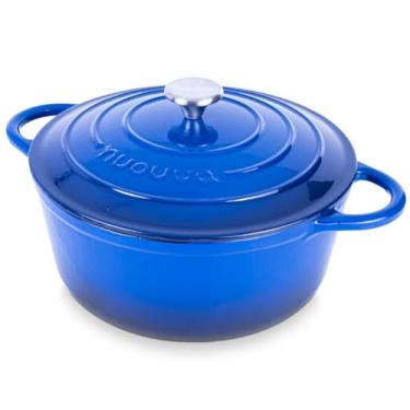 Imagem de Forno holandês de ferro fundido com tampa - Caçarola esmaltada antiaderente à prova de forno - panelas de forno holandês resistentes - azul escuro, 6,4 litros, 28 cm - por Nuovva
