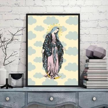 Imagem de Quadro Nossa Senhora Nuvens 45X34Cm Vidro Moldura Preta