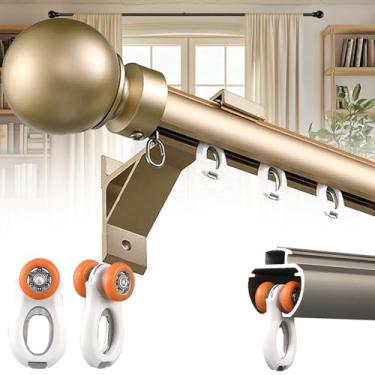 Imagem de Cortina única montada na parede, haste romana silenciosa para janelas, sistema de trilho de cortina resistente com suporte de alumínio, para divisória de quarto, sala de estar, quarto, hospital (ouro