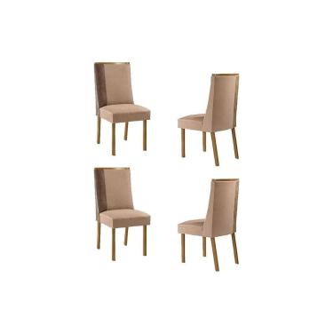 Imagem de Kit 4 Cadeiras de Cozinha Tilia 4 Un Madeira Capuccino/Linho Capuccino/Corano Capuccino - Rufato