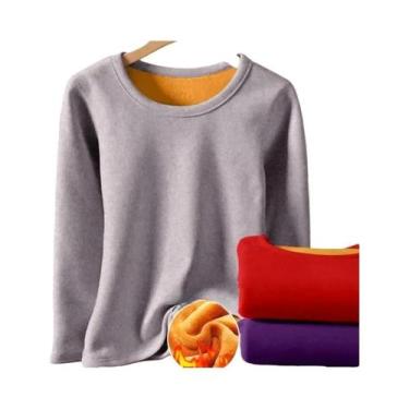 Imagem de Camiseta Térmica Feminina Forrada Com Fleece, Gola Redonda, Camada Bas