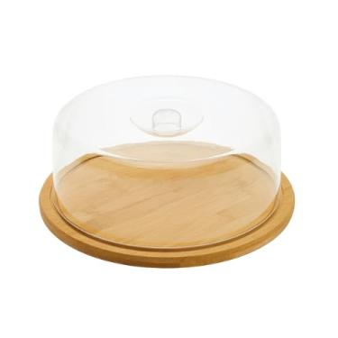 Imagem de Porta Bolo de Bambu com Tampa Acrílica – Suporte Decorativo para Mesa Posta e Utilidades Domésticas