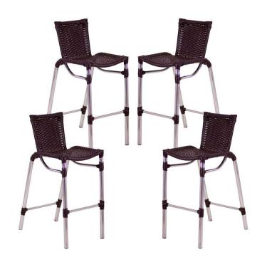 Imagem de 4 Banquetas Empilháveis Alumínio Alta Para Cozinha Edícula Balcão E Bar Tabaco