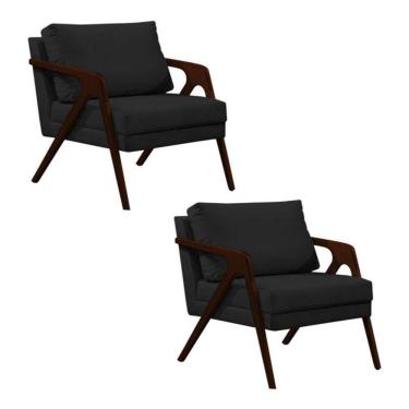 Imagem de Conjunto 2 Poltronas Sala De Estar Monique Madeira Castanho Preto Veludo
