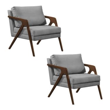 Imagem de Conjunto 2 Poltronas Sala De Estar Monique Madeira Cinza Veludo
