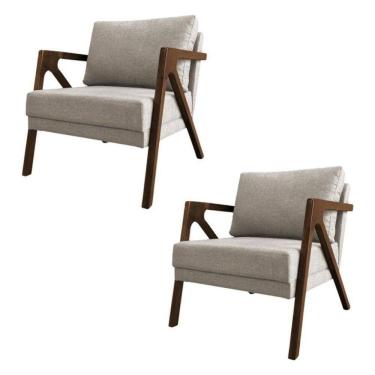 Imagem de Conjunto 2 Poltronas Sala De Estar Monique Madeira Bege Linho