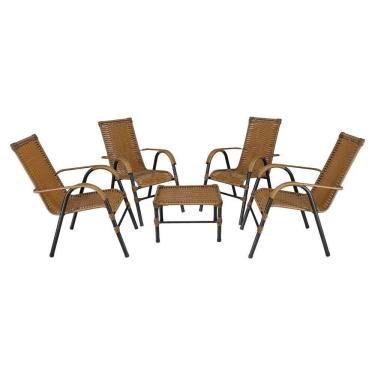 Imagem de Conjunto De Mesa De Centro E 4 Cadeiras Bela Para área Externa Caramelo