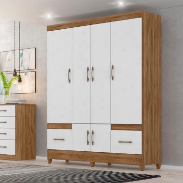 Imagem de Guarda Roupa Casal Ms912 4 Portas 2 Gavetas Naturale - Branco - Moval