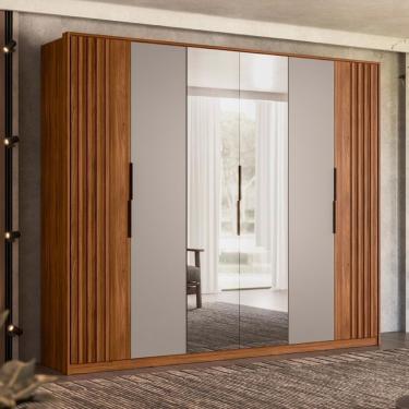 Imagem de Guarda Roupa Casal 6 Portas Com Ripado E Com Espelho 6 Gavetas Atrice Nogueira-nude Prime Tx