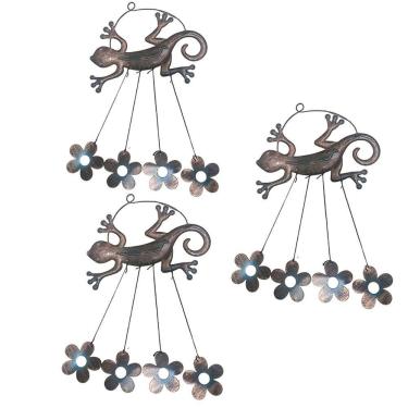 Imagem de Sino Dos Ventos Lagarto Flores Kit 3 Unidades Jardim Varanda Enfeite Quintal Decoraçao Rustico