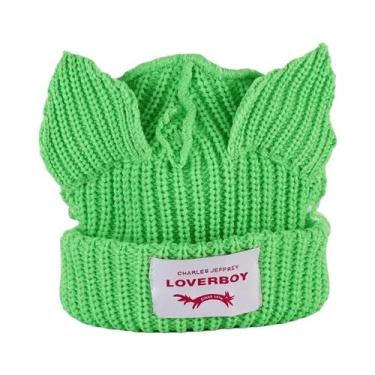 Imagem de Gorro Unissex Quente De Tricô Com Orelhas De Gato, Gorro Dupla Camada 