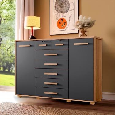 Imagem de Cômoda 7 Gavetas 2 Portas Nature Titanium Fontez Shop Jm