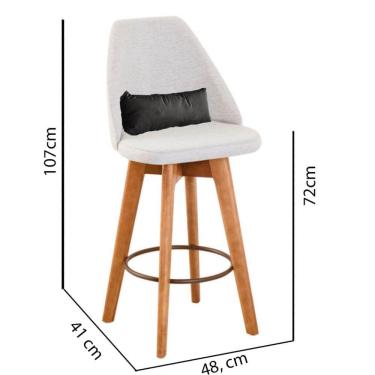 Imagem de Kit 07 Banquetas Alta Maya Giratória Com Encosto Linho Bege Claro e Almofada Sintético Cinza - Aurora Line