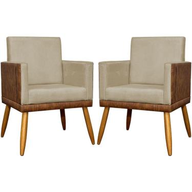 Imagem de Kit 2 Poltronas Decorativas Lis Corino e Pé Palito 30cm - Nude Suede Corino