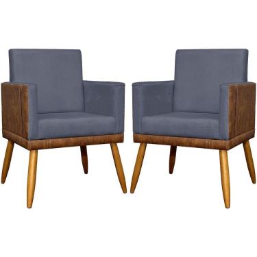 Imagem de Kit 2 Poltronas Decorativas Lis Corino E Suede Cores Pé Palito 30cm - Cinza, Suede/corino