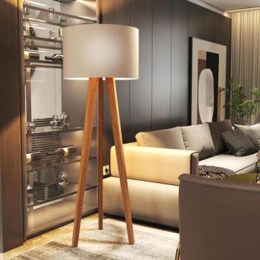 Imagem de Luminária De Chão Tripé Delta Com Cúpula Abajur Off White/Nature - Jla