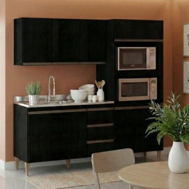 Imagem de Armário De Cozinha Compacta Modulada 3 Peças Milão Menu Móveis Preto