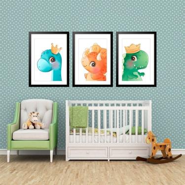 Imagem de Kit 3 Quadros Grandes Quarto Infantil Dino Baby 60X48Cm