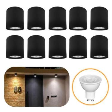 Imagem de Kit 10 Spots Redondo Sobrepor em Teto e Gesso Ajustavel o Foco + 10 La