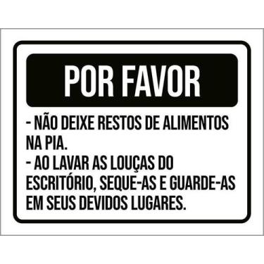 Imagem de Kit 3 Placa Acm Não Deixe Restos Alimentos Pia 18X23 Branco - Sinalizo