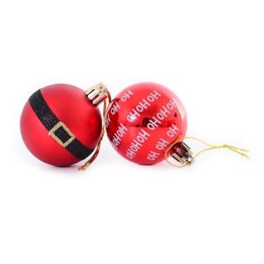Imagem de Tubo Bola de Natal Vermelho HO HO HO e Cinto Noel PT 5PCs 7cm Decoraçã