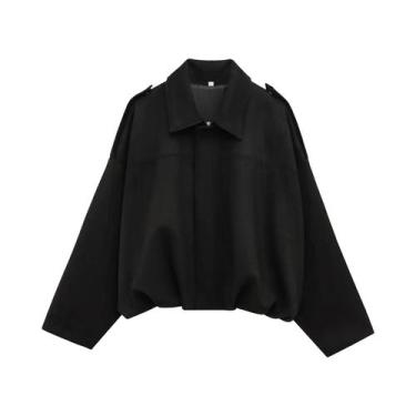 Imagem de Jaqueta Bomber Oversized Verde Martini Para Mulheres, Manga Longa, Cas