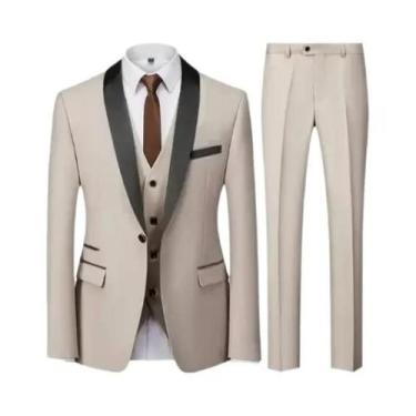 Imagem de Conjunto De Terno Slim Fit Masculino Preto De Tamanho Grande Com Três 