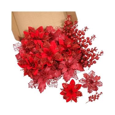 Imagem de 21 Peças De Flores Artificiais E Buquê De Frutas Vermelhas Para Decora