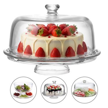 Imagem de Boleira 5 Em 1 Vira Petisqueira Vidro Com Tampa Transparente Centro De Mesa 30cm Haüskraft