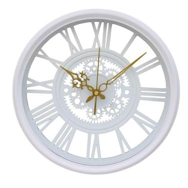 Imagem de Relogio Parede Vintage Romanos 30cm Industrial Rustico Estilo Madeira Design Decorativo Branco