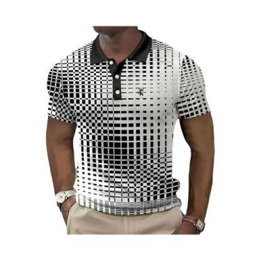 Imagem de Camisa Polo Masculina De Manga Curta Com Bloco De Cores E Botões Para 