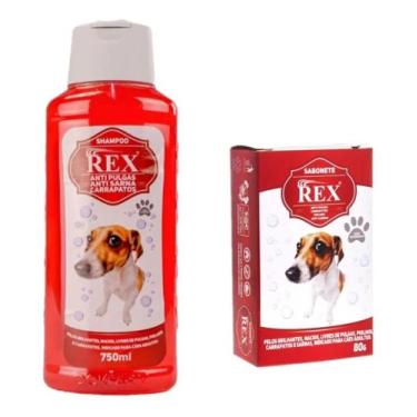 Imagem de Kit Shampoo Anti Pulgas Sarna E Carrapatos 750ml + Sabonete Rex