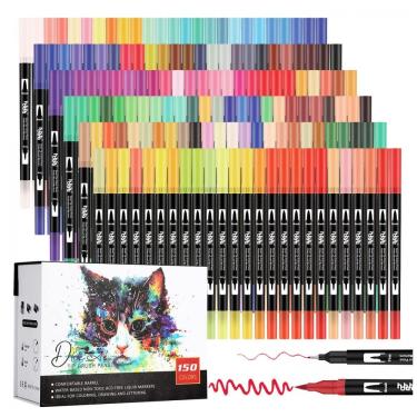 Imagem de Conjunto de Canetas Artisticas 150 Cores com Ponta Pincel para Crianças e Adulto, Hhhouu HO150B, Preta