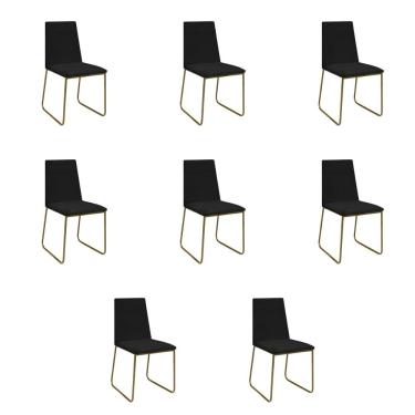 Imagem de Kit 8 Cadeiras De Jantar Cozinha Industrial Lexa Veludo Élpis Móveis Preto Dourada