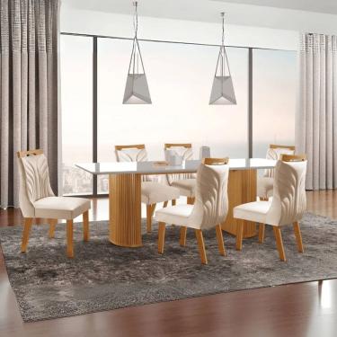 Imagem de Mesa de Jantar Dara 1,80m Com 6 Cadeiras Veneza Premium Cinamomo/ Off White/Creme