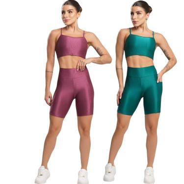 Imagem de KIT 2 Conjunto Fitness Top e Bermuda Com Bolso Serra e Mar Academia Treino Moda Feminina Musculação-Feminino