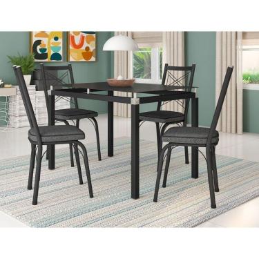 Imagem de Kit Conjunto Mesa de Jantar Malva Base 4118 4 Lugares Tampo Vidro com 4 Cadeiras Preto 107CM
