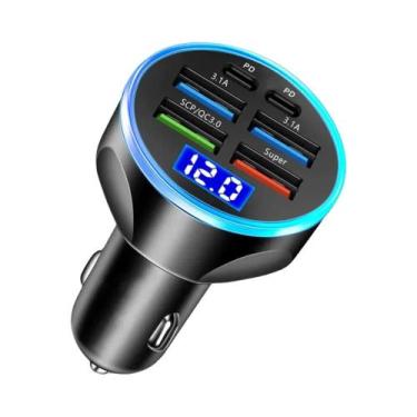 Imagem de Carregador Veicular 66W Dual PD USB QC3.0 Com 6 Portas, Adaptador De T