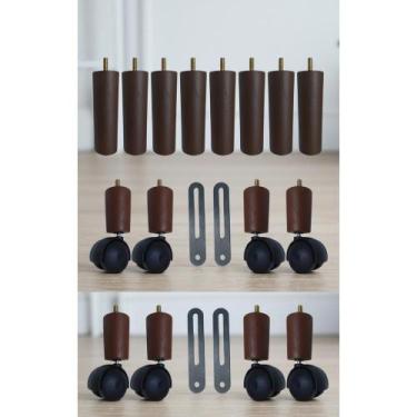 Imagem de 2x Pés Cama Box Queen King 12 Pçs Madeira Tabaco + Brinde - Congratula