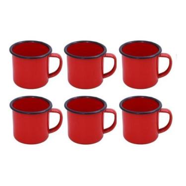 Imagem de Caneca Esmaltada Retro 350ml Vintage Jogo 6 Unidades - - Kadê, Vermelh