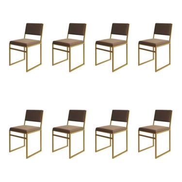 Imagem de Kit 8 Cadeiras Industrial Isa Veludo Marrom Base Dourado para Mesa Sala Cozinha - Doura...