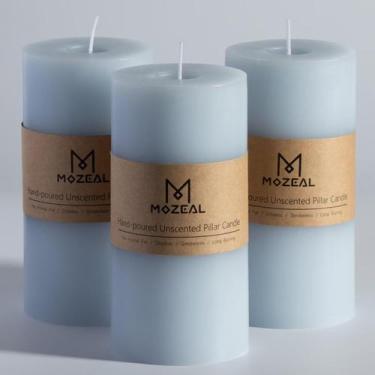 Imagem de Conjunto de velas Pillar MOZEAL, derramado à mão, sem perfume, 3x6, az