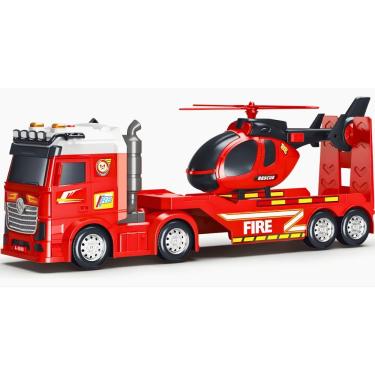 Imagem de Caminhão de Brinquedo Bombeiros GDR2031 com Helicóptero Som e Luz Vermelho Golden Rio