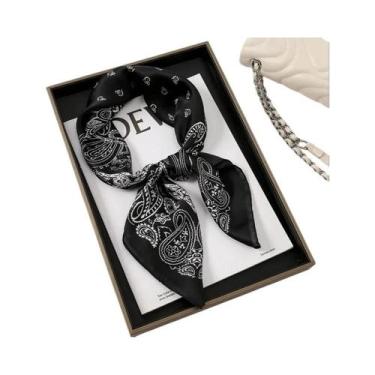 Imagem de Bandana Hip Hop Paisley Preta 68x68cm Lenço Quadrado Para Mulheres, Ho