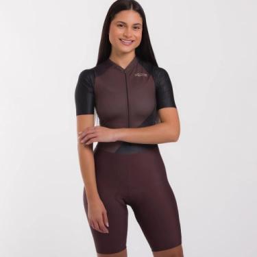Imagem de Macaquinho de Ciclismo Feminino Márcio May Moove Café Manga Curta Forr