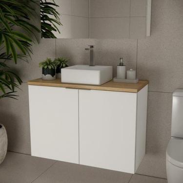Imagem de Gabinete de Banheiro 90cm x 65cm Nature Branco/Carvalho - Estilare
