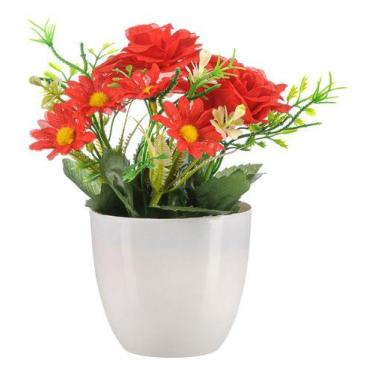 Imagem de Vaso com Plantas Artificiais Enfeite Decoração Sala Varanda Rosas - PG