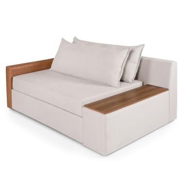 Imagem de Sofá-Cama Casal Panamá 2 Lugares com Baú Lateral em Linho Cinza-Claro para Sala